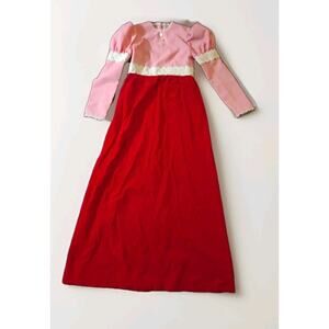 Gorgeous Size 8? Vintage Girls Handmade Long Pink And Red Dress Velvet 42" Long